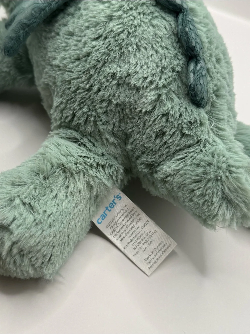Carters Sage Green Dragon Dinosaur Stuffed Animal Plush